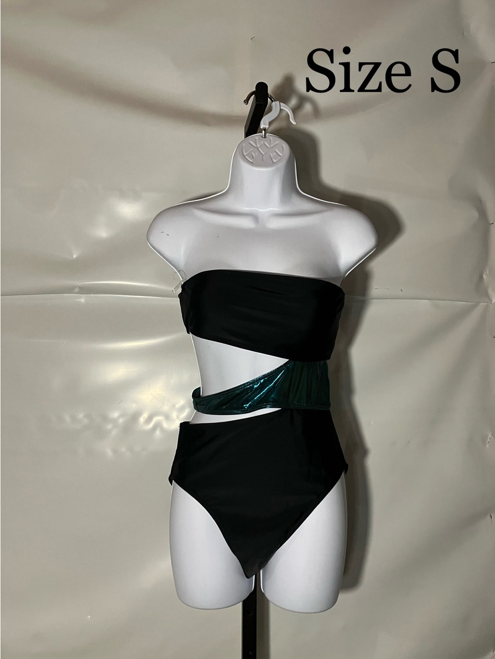 Women’s Black Bandeau Cutout One-Piece Swimsuit Size S